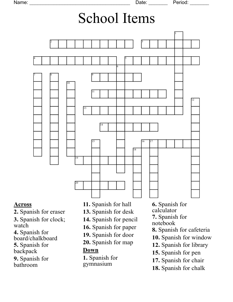 School Items Crossword WordMint