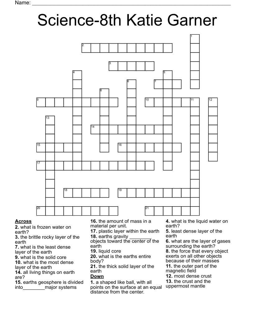 Science8th Katie Garner Crossword WordMint
