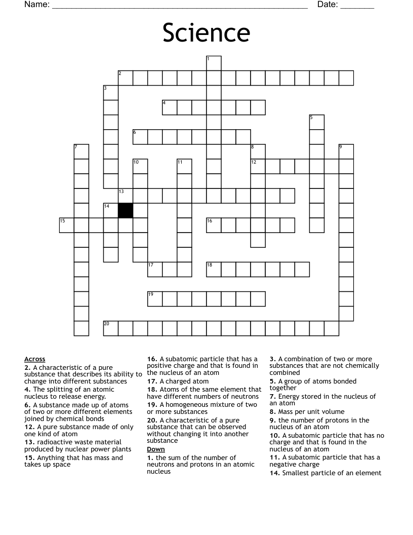 Atoms and Molecules Crossword WordMint