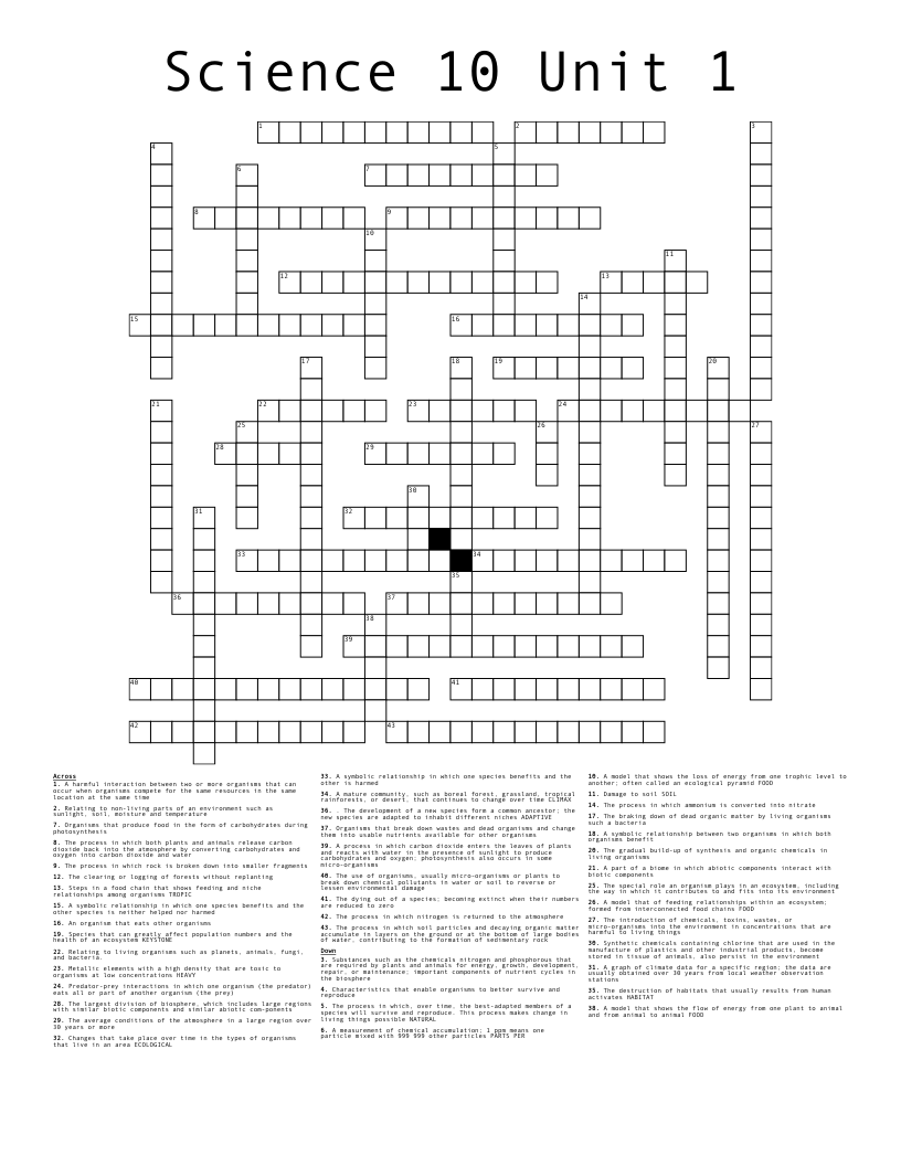 Science 10 Unit 1 Crossword WordMint