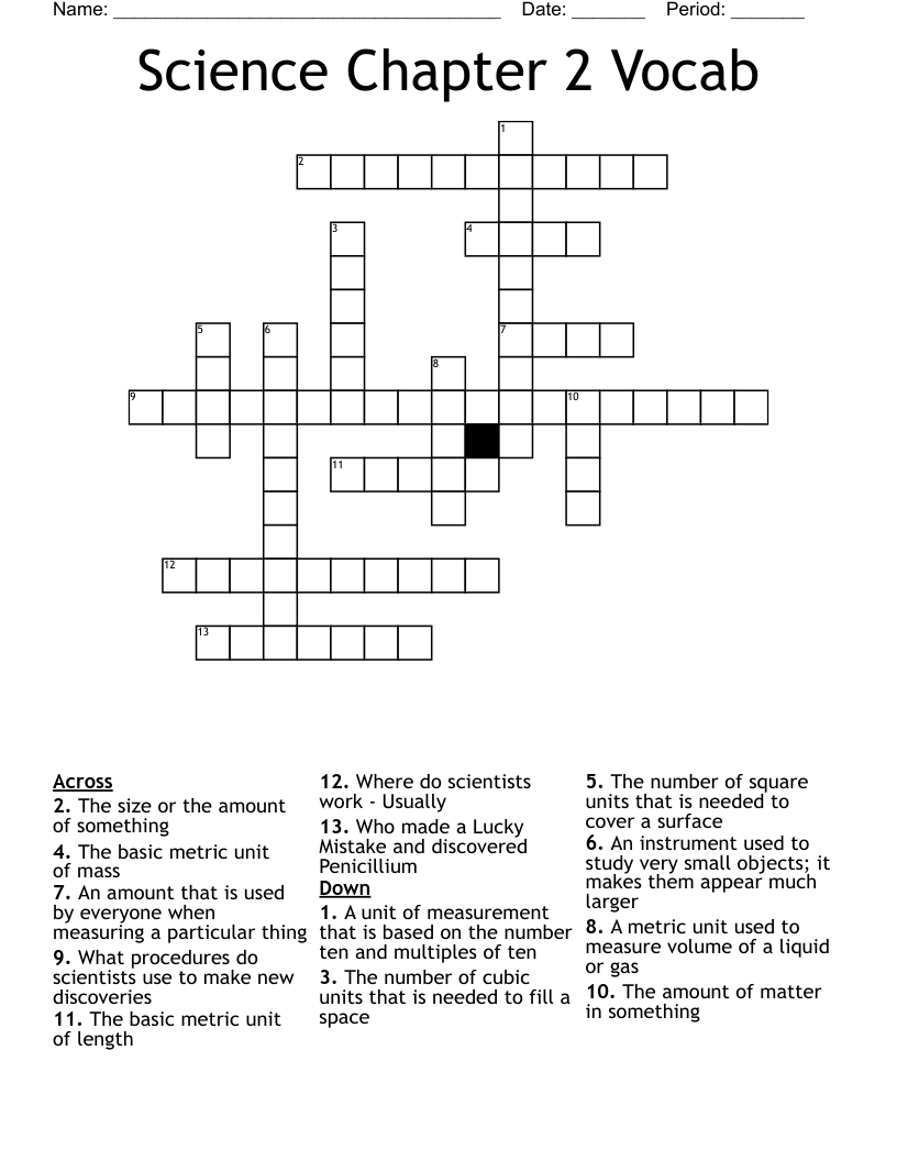 Science Chapter 2 Vocab Crossword WordMint