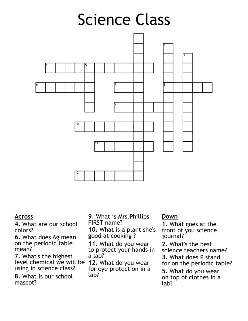 Science Class Crossword WordMint