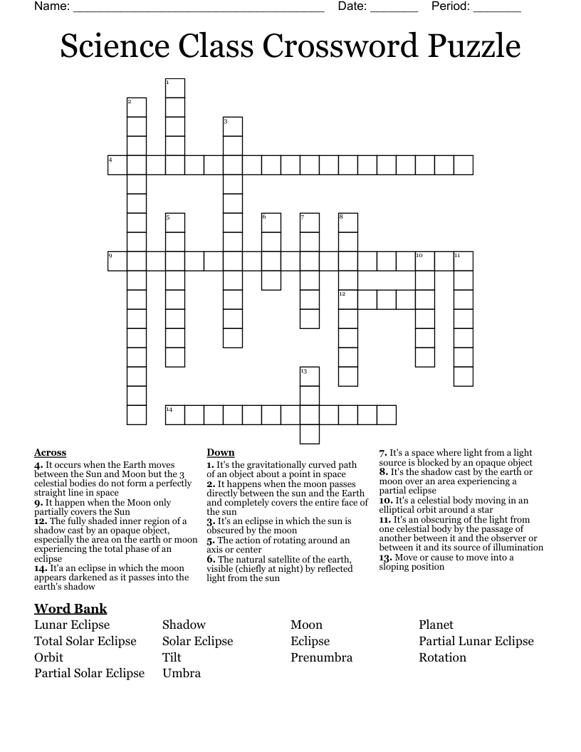 Science Class Crossword Puzzle WordMint