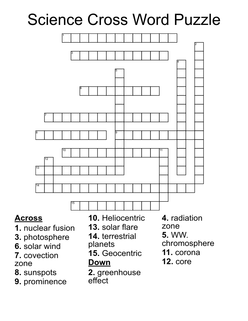 Science Cross Word Puzzle WordMint