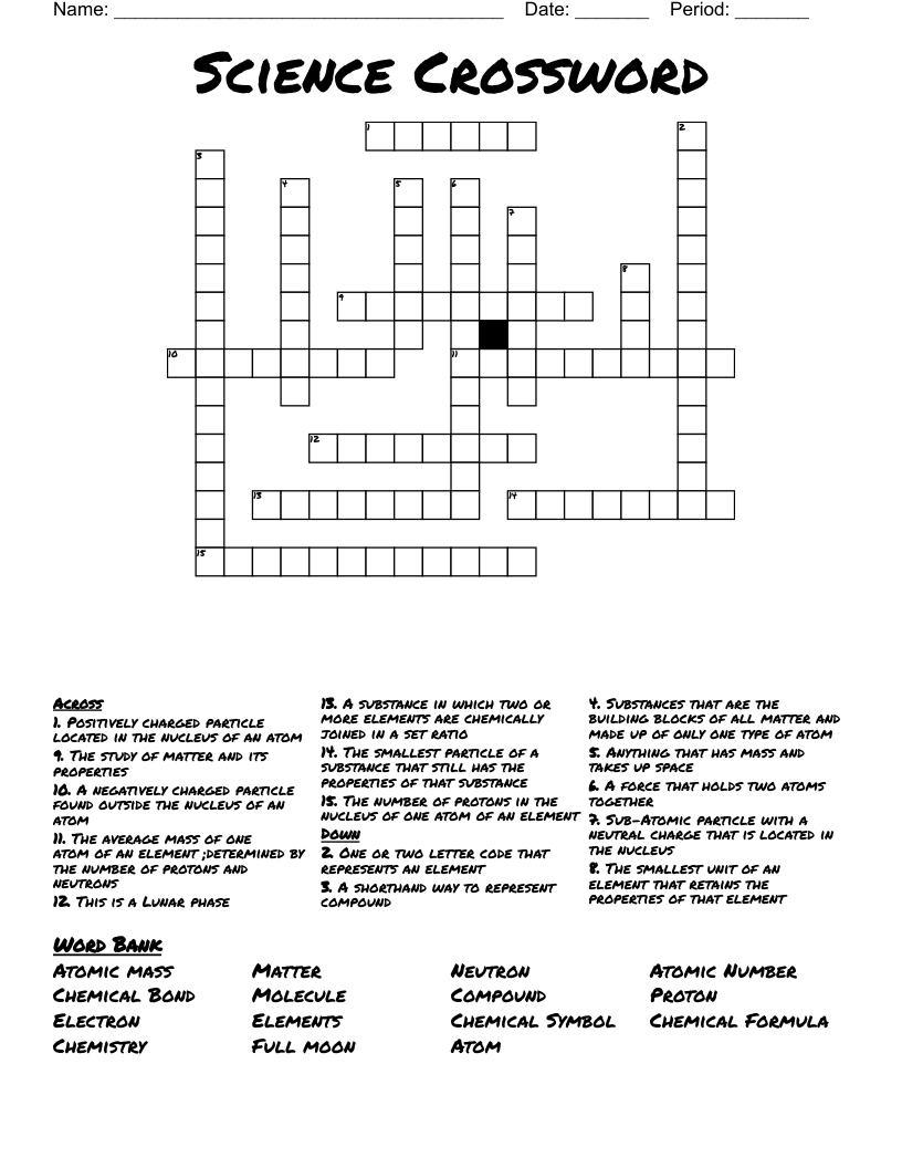 Atoms and Molecules Crossword WordMint