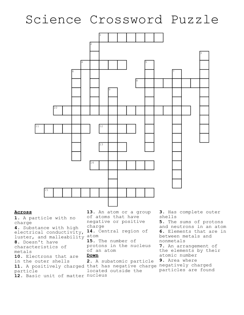 Science Crossword Puzzle WordMint