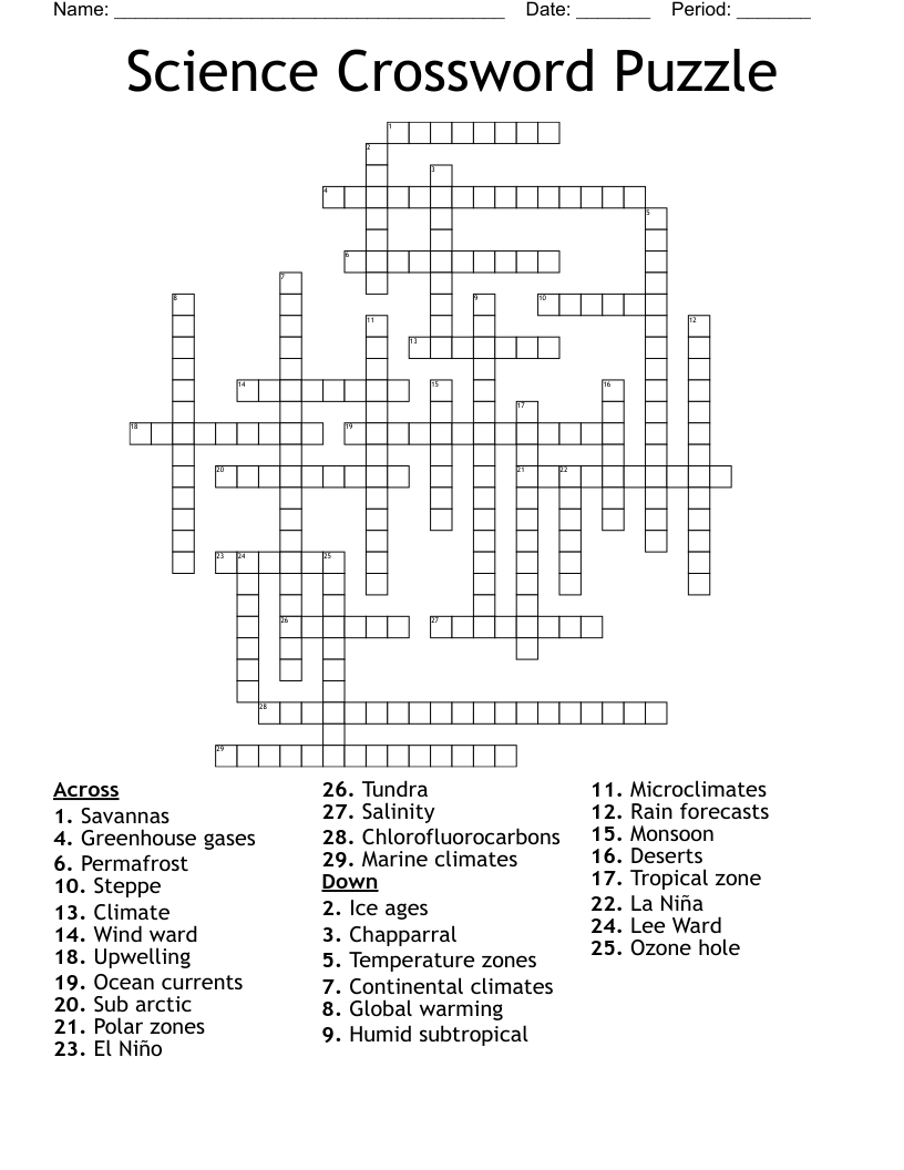 Science Crossword Puzzle WordMint
