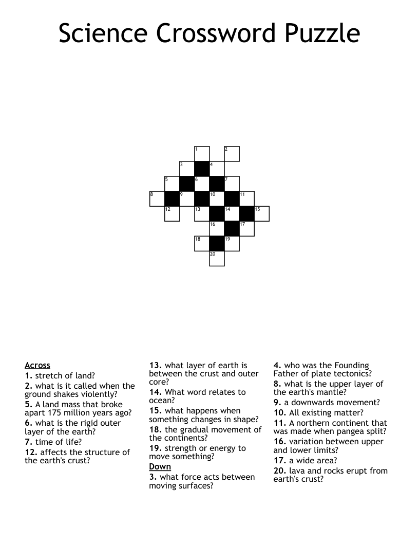 Science Crossword Puzzle WordMint