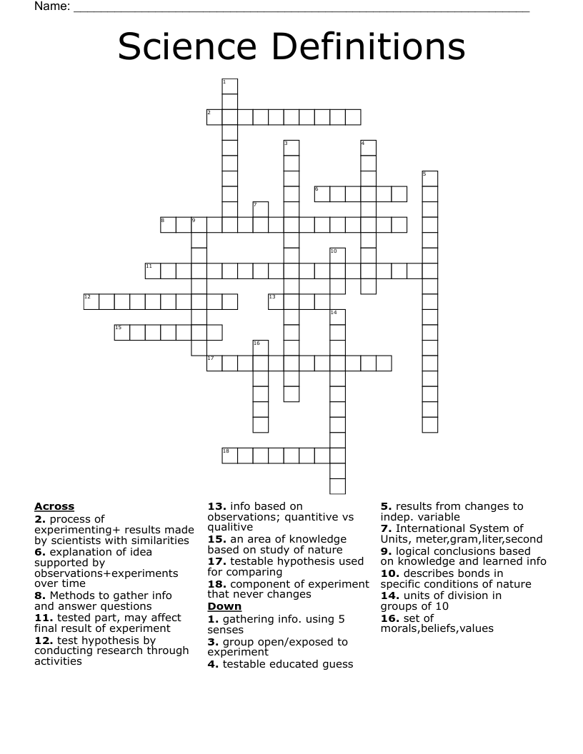 Science Definitions Crossword - WordMint
