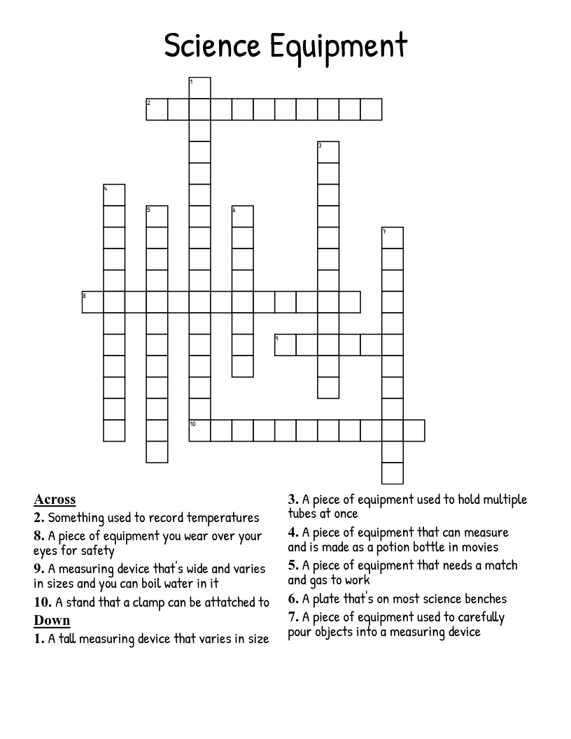 Science Equipment Crossword WordMint
