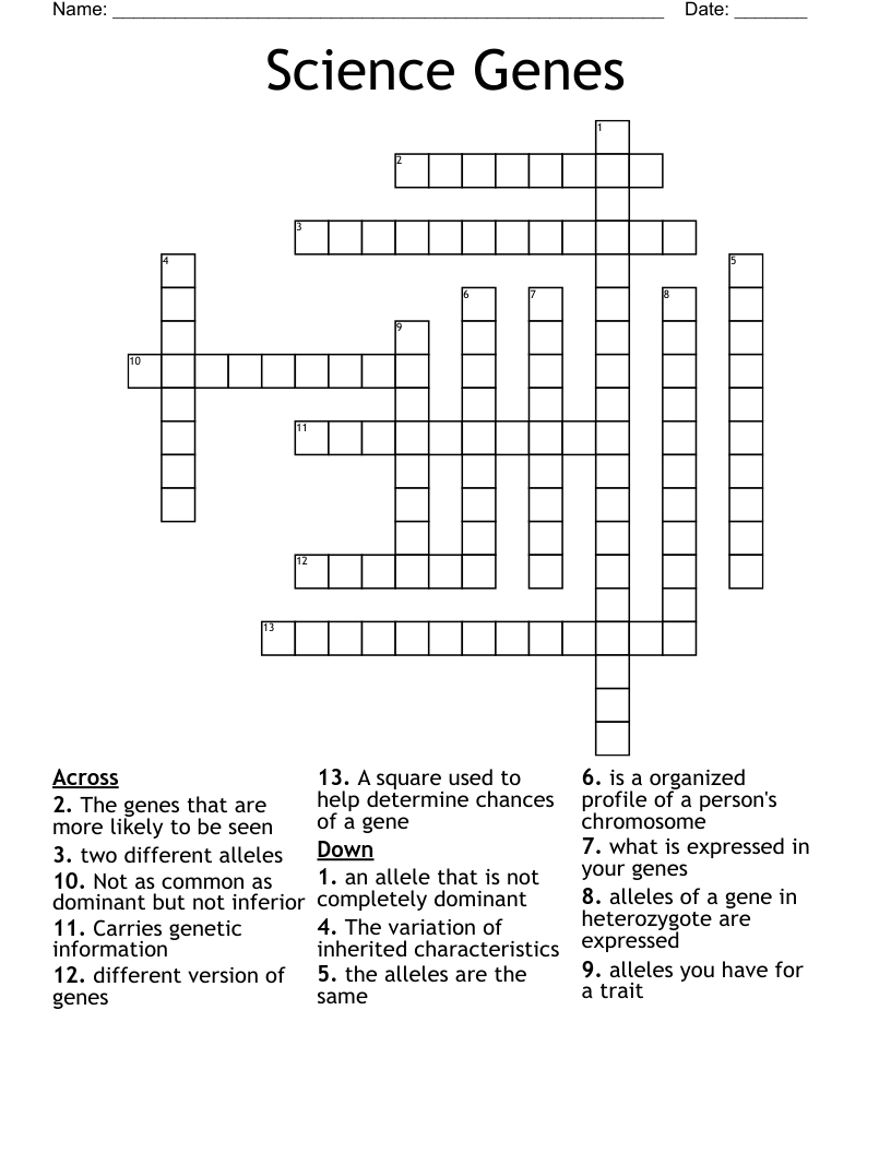 Science Genes Crossword WordMint