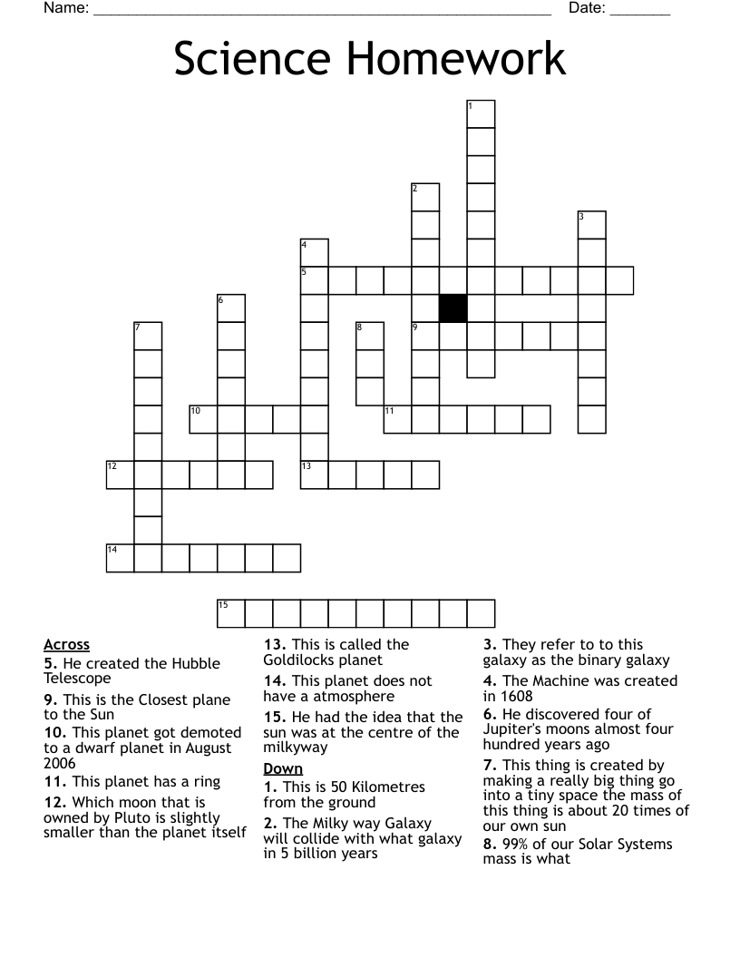 Science Homework Crossword WordMint