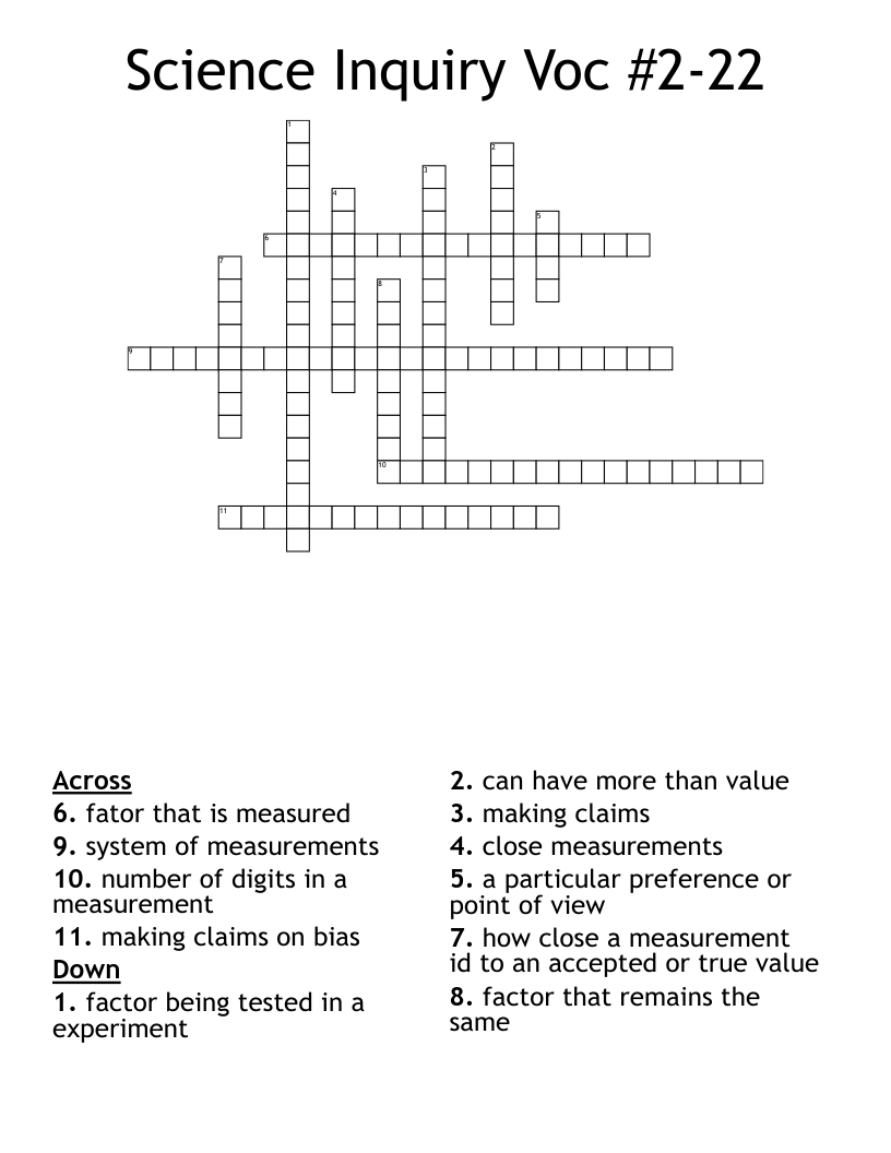 Science Inquiry Voc 222 Crossword WordMint