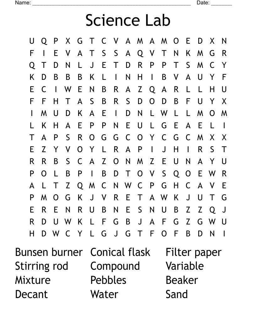Science Lab Word Search WordMint