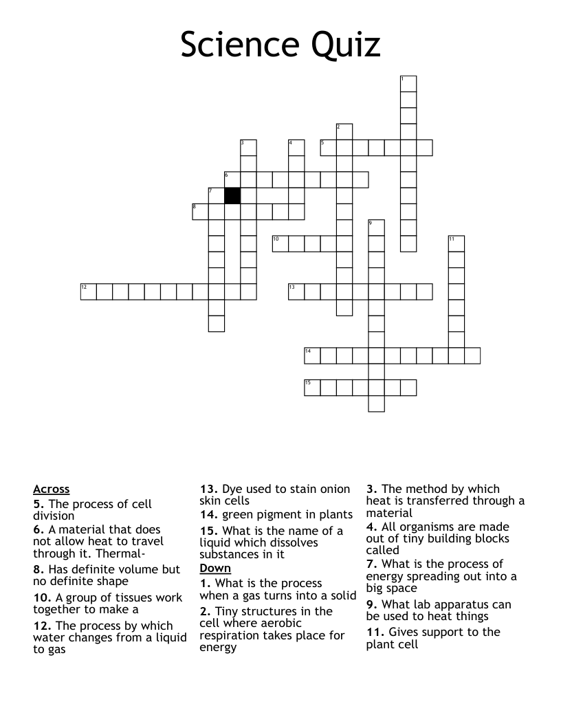 Science Quiz Crossword WordMint