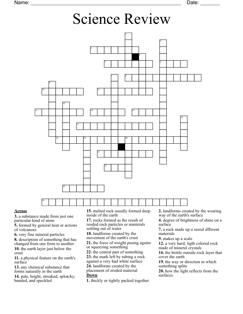 Science Review Crossword WordMint
