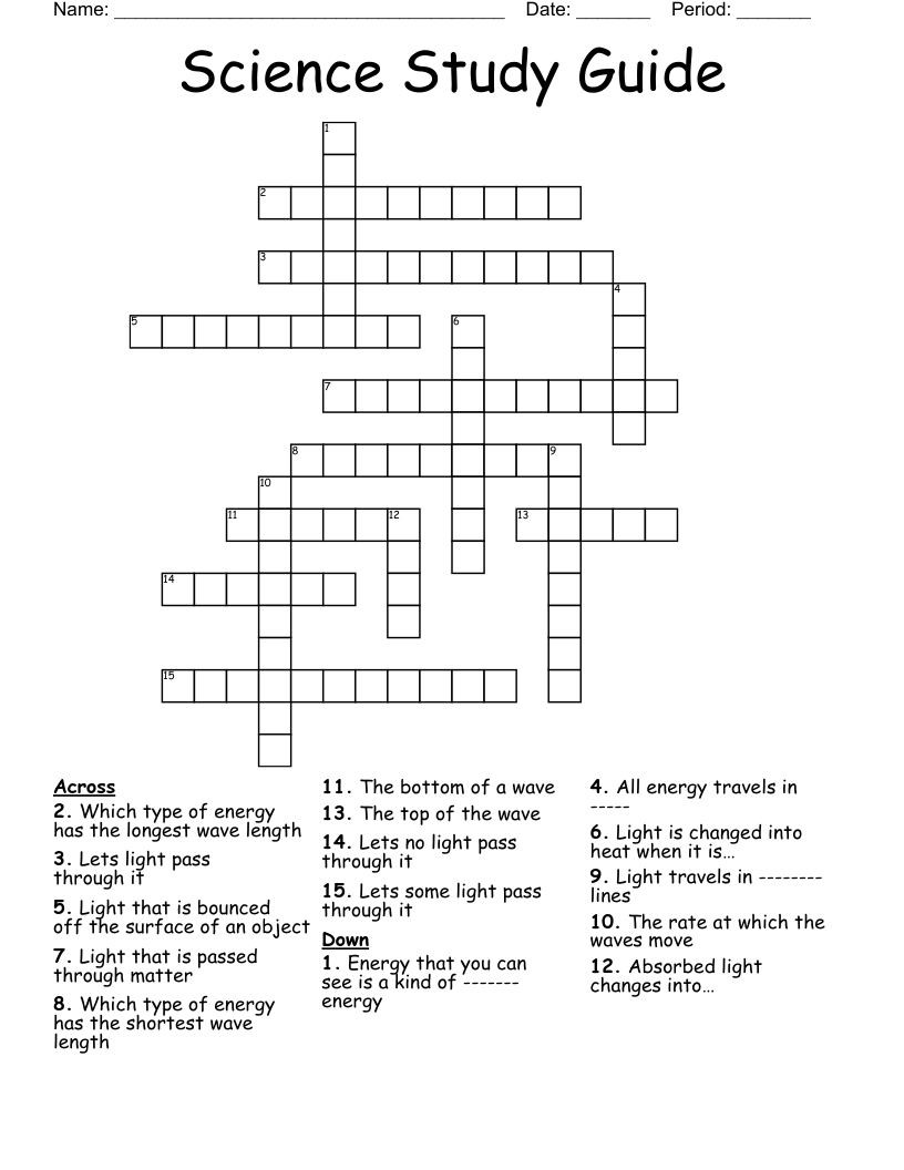 Science Study Guide Crossword - WordMint