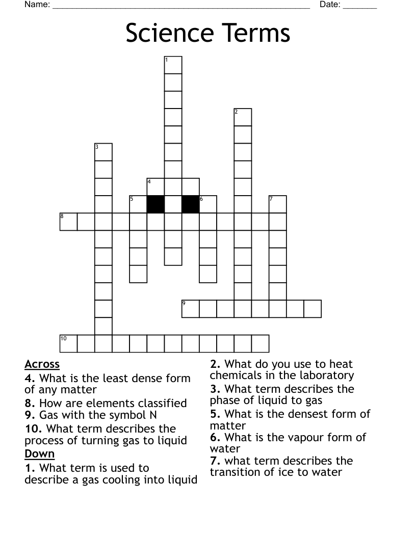 Science Terms Crossword WordMint