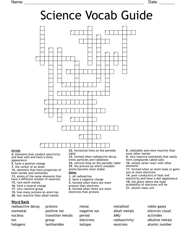 Science Vocab Guide Crossword WordMint