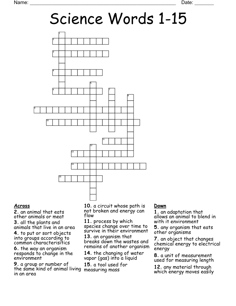 Science Words 1-15 Crossword - WordMint