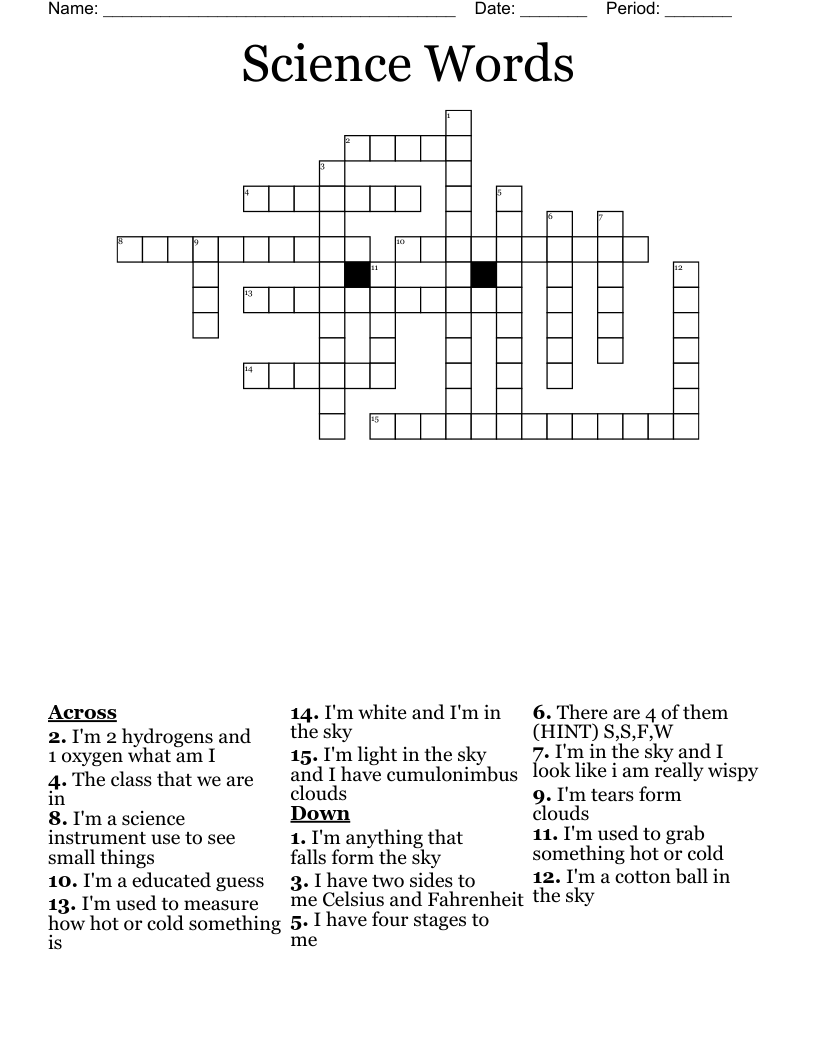 Science Words Crossword WordMint