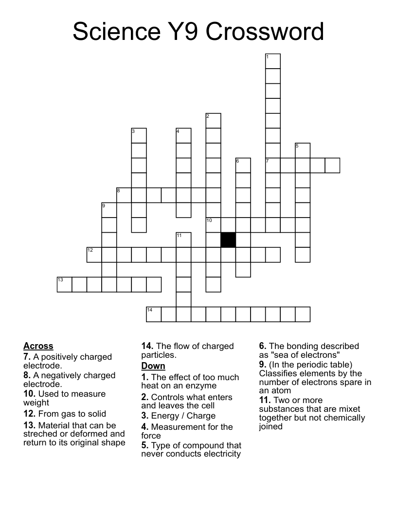 Science Y9 Crossword WordMint