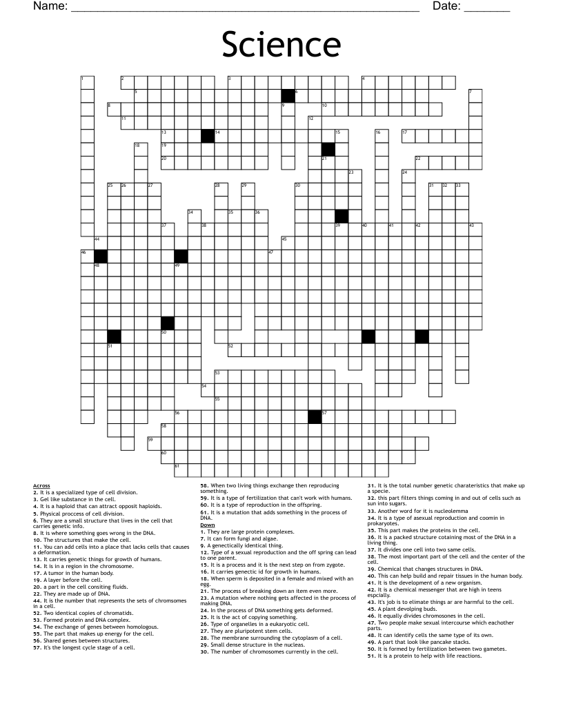 Science Crossword - WordMint
