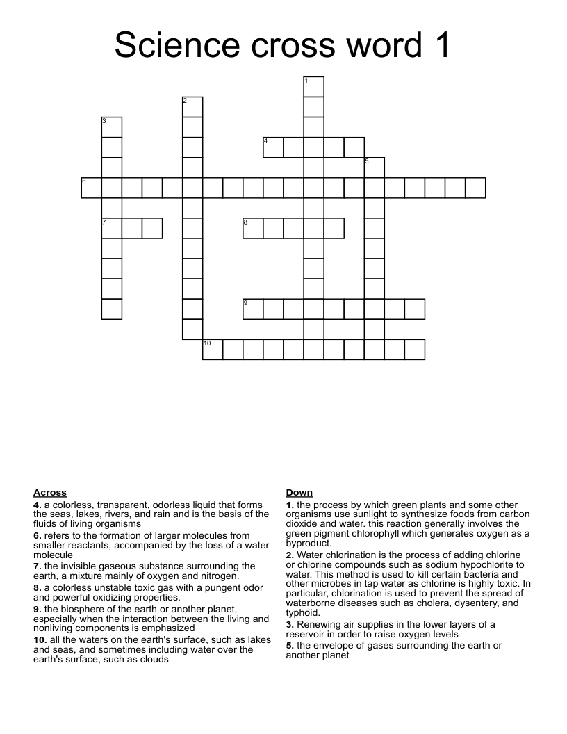 Science cross word 1 WordMint