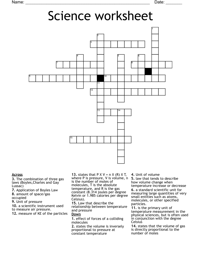 Science worksheet Crossword WordMint