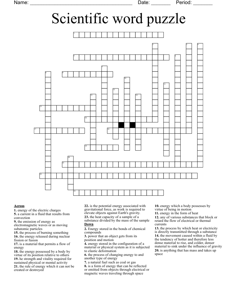 Scientific word puzzle Crossword - WordMint