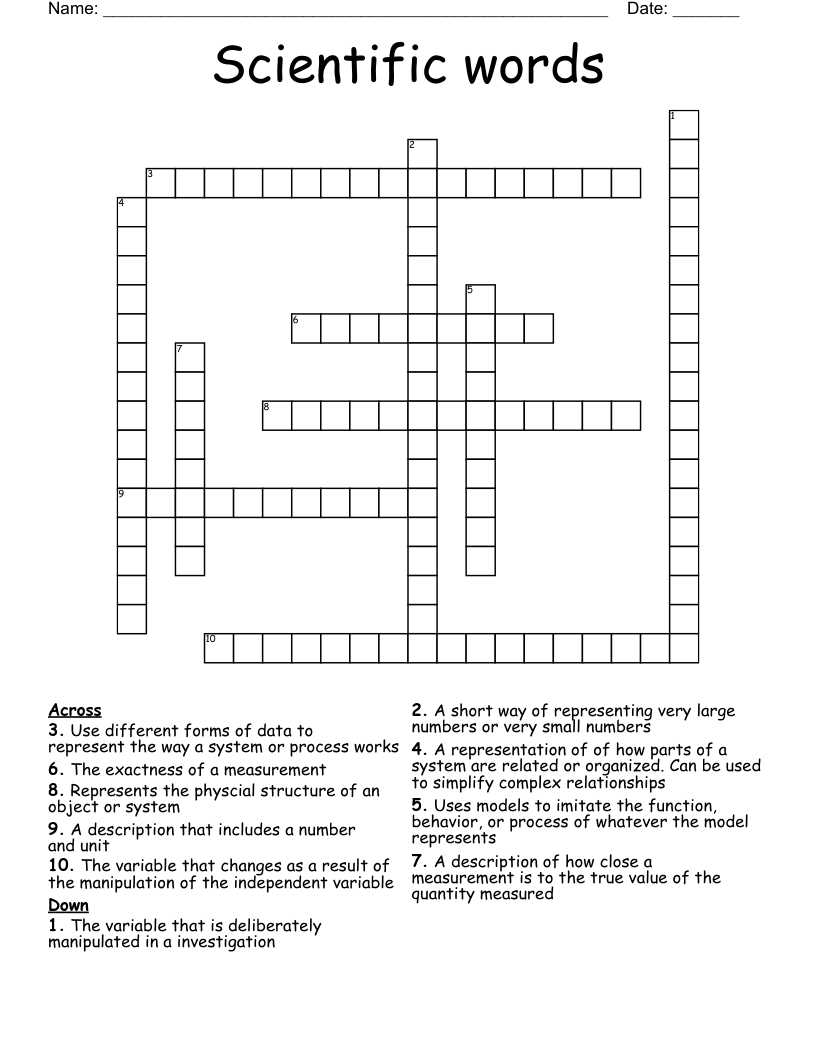 Scientific words Crossword WordMint