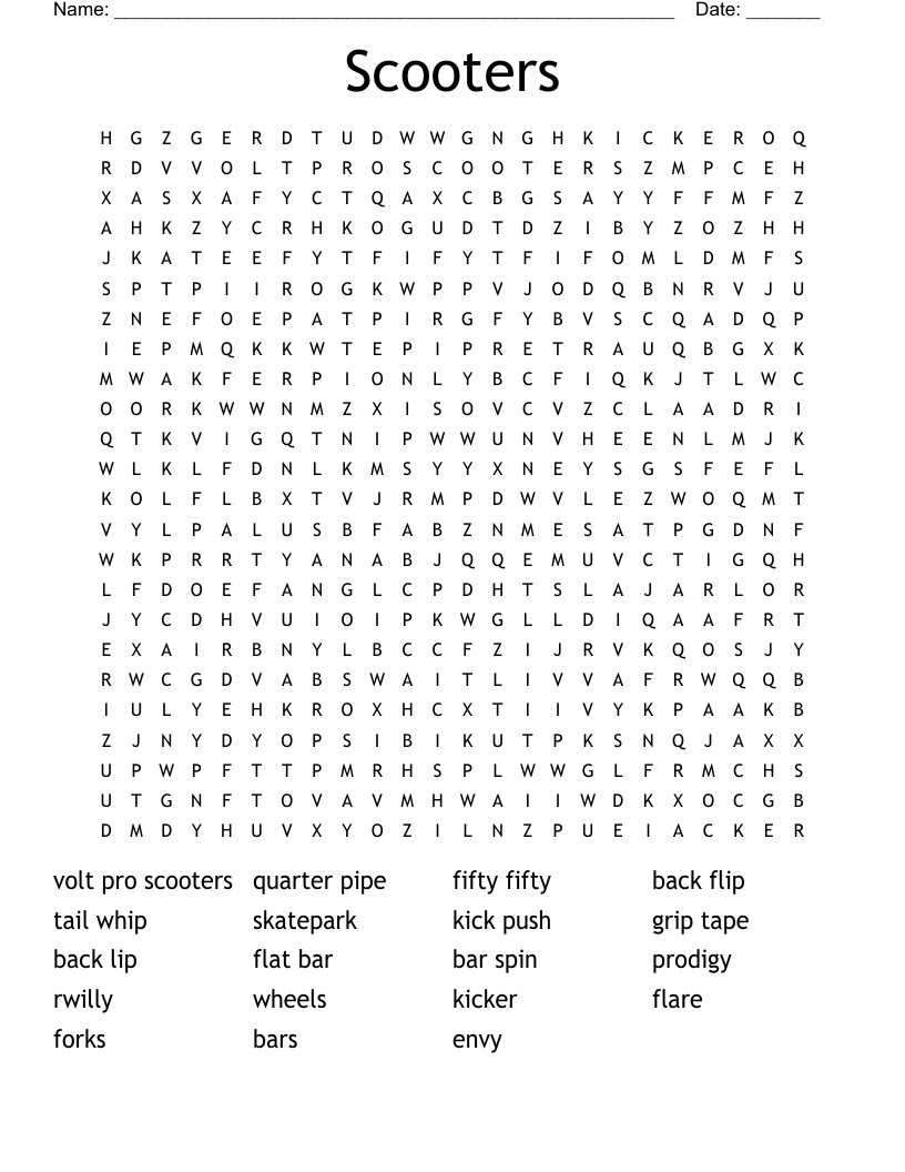 Scooters Word Search WordMint