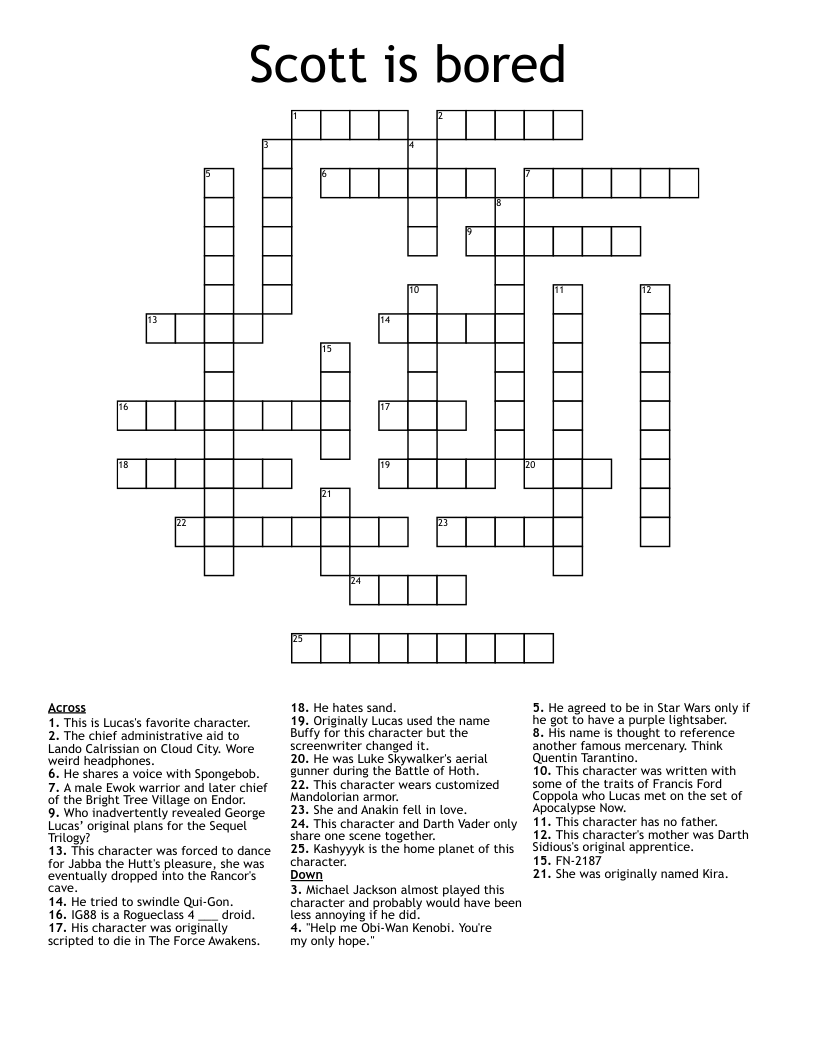 Scott is bored Crossword WordMint