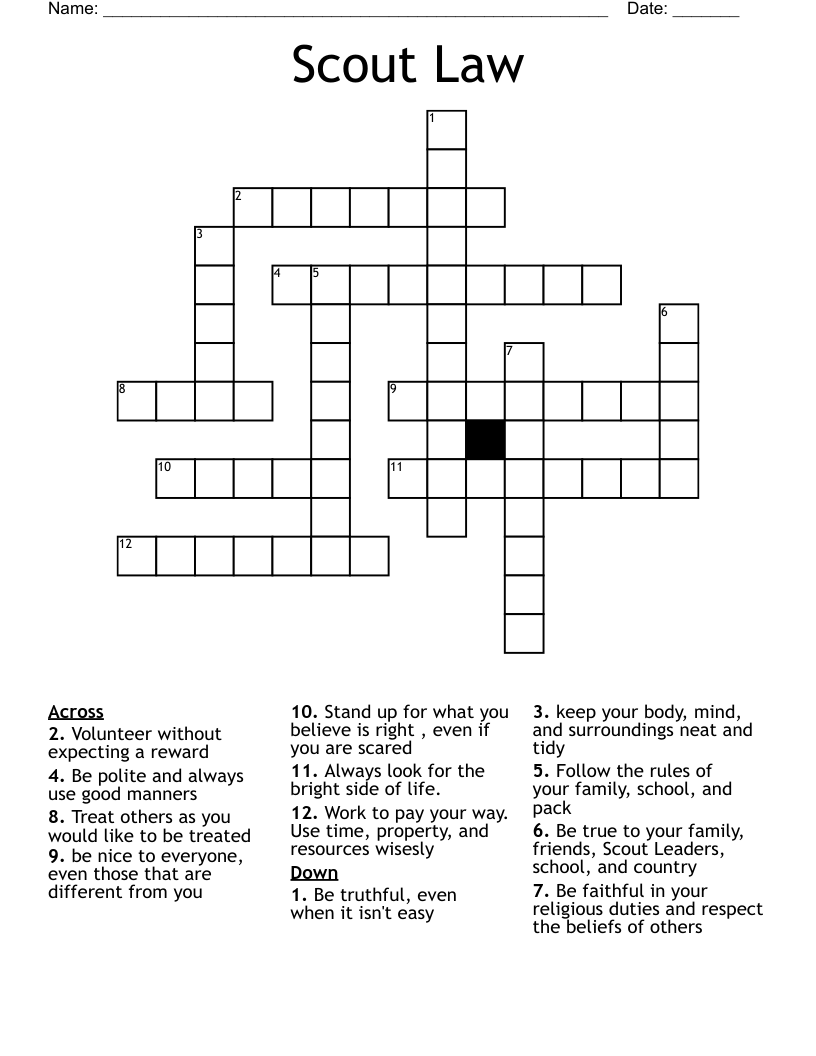 Scout Law Crossword WordMint
