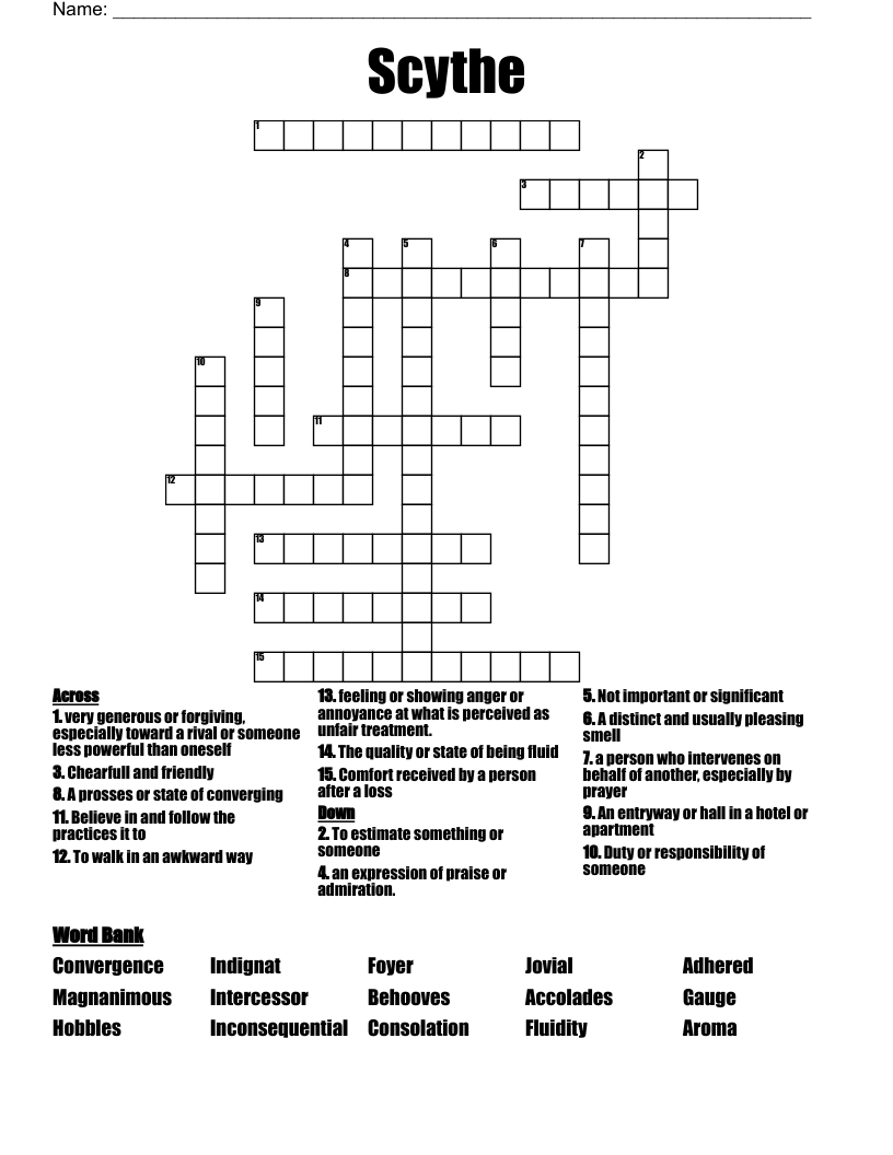 Scythe Crossword WordMint