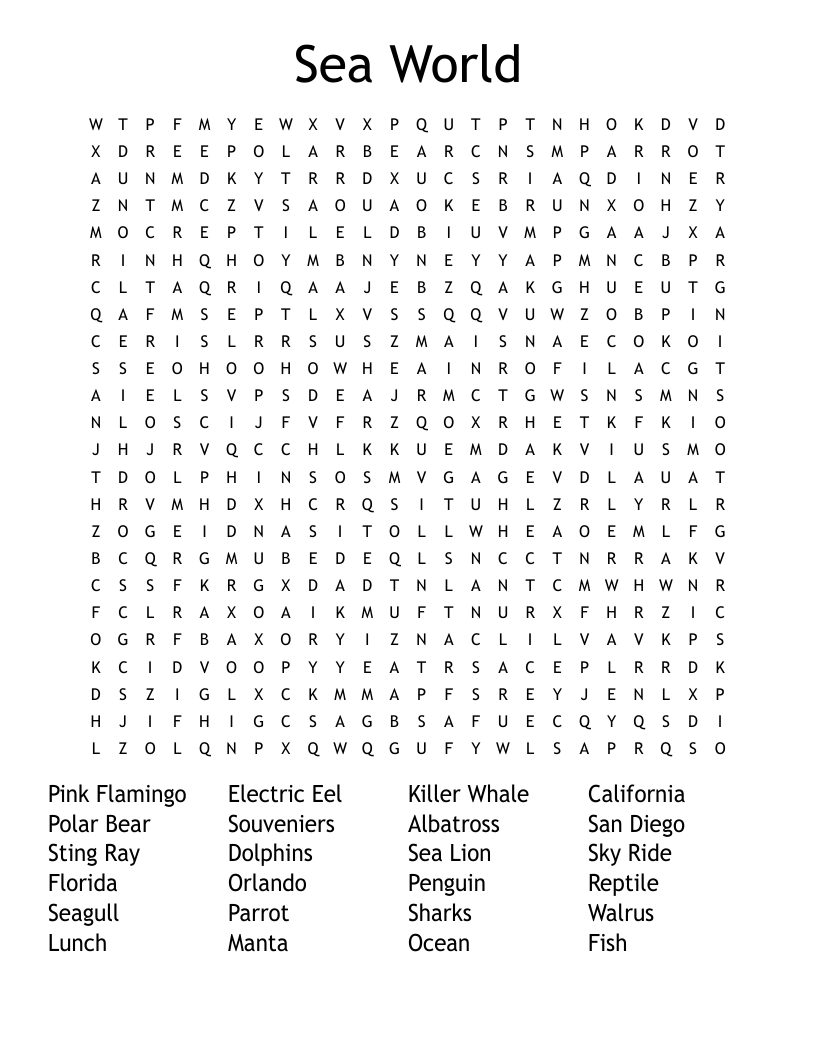 SEAWORLD Word Search WordMint