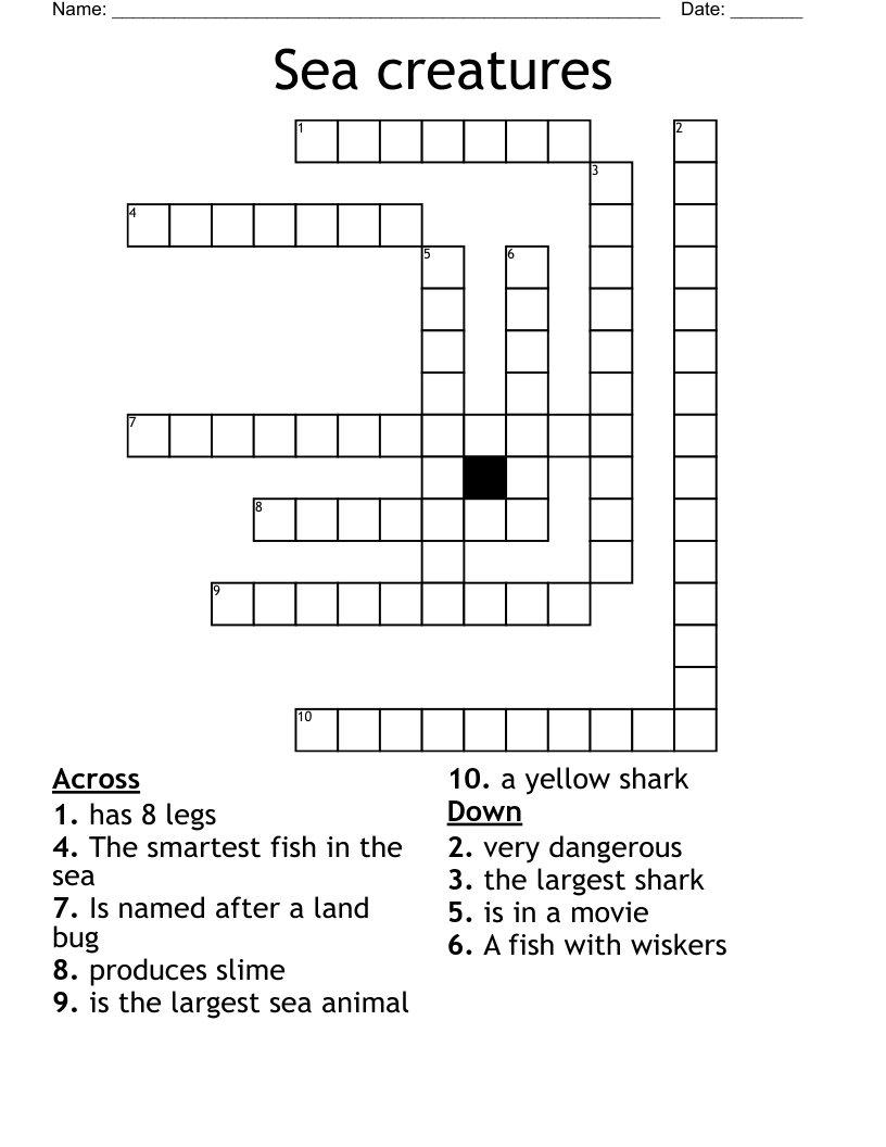 Sea creatures Crossword WordMint