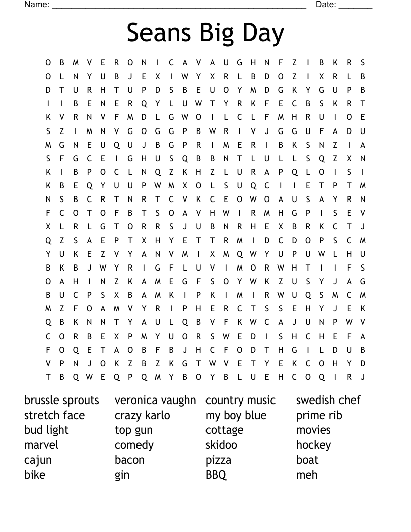 Seans Big Day Word Search WordMint