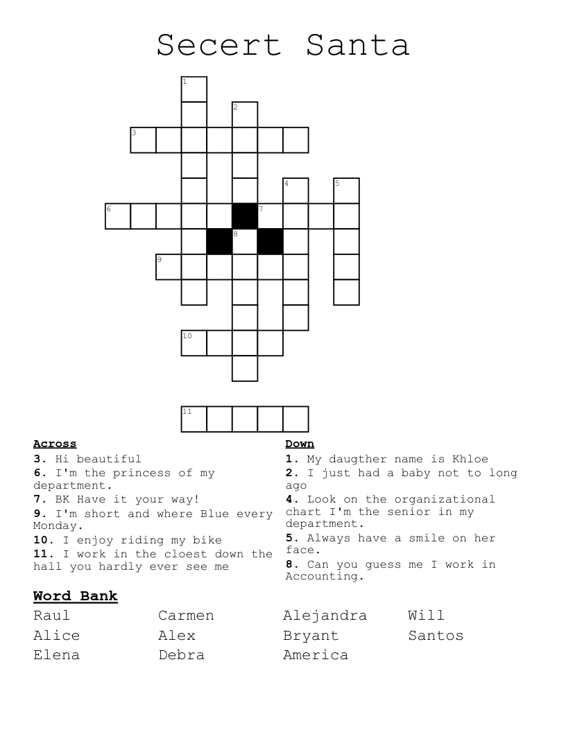 Secert Santa Crossword WordMint