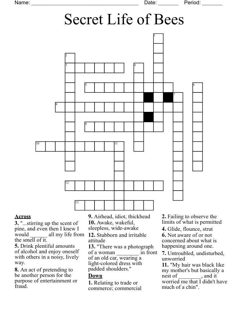 Secret Life of Bees Crossword WordMint