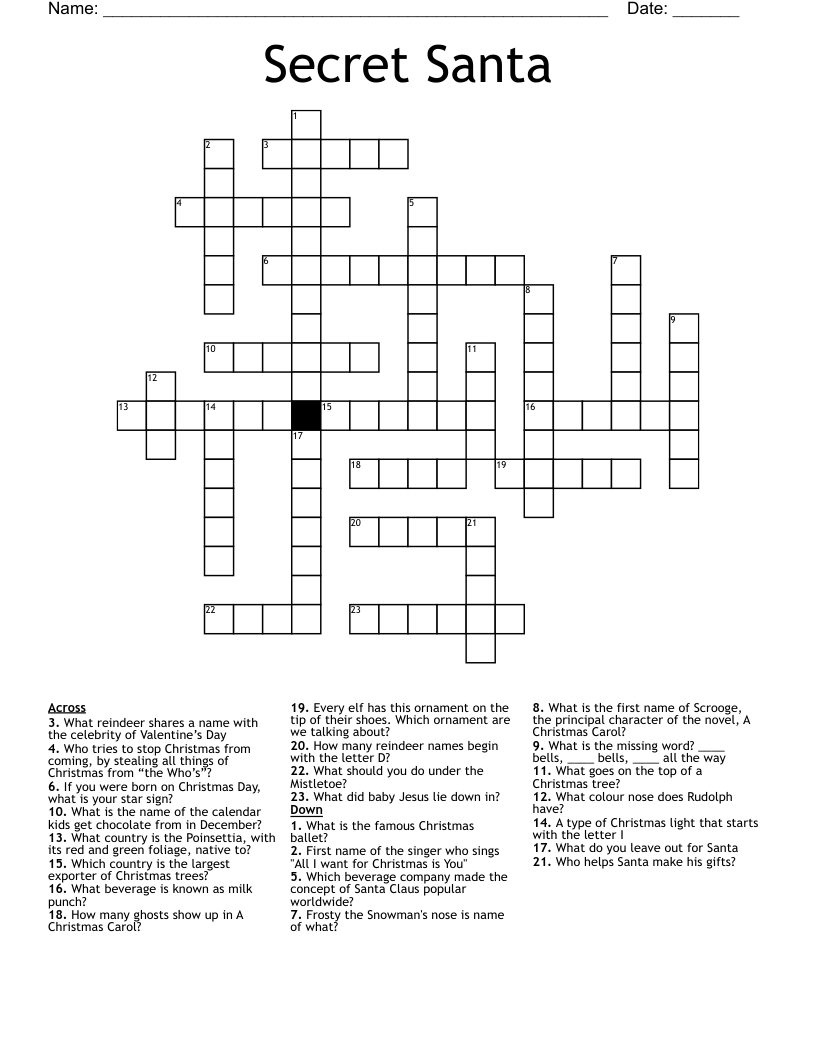 Secret Santa Crossword WordMint