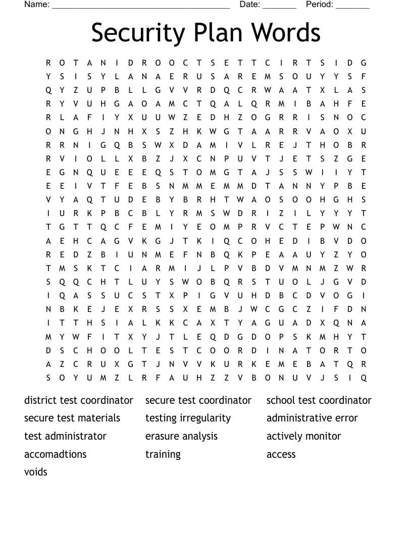Security Plan Words Word Search WordMint