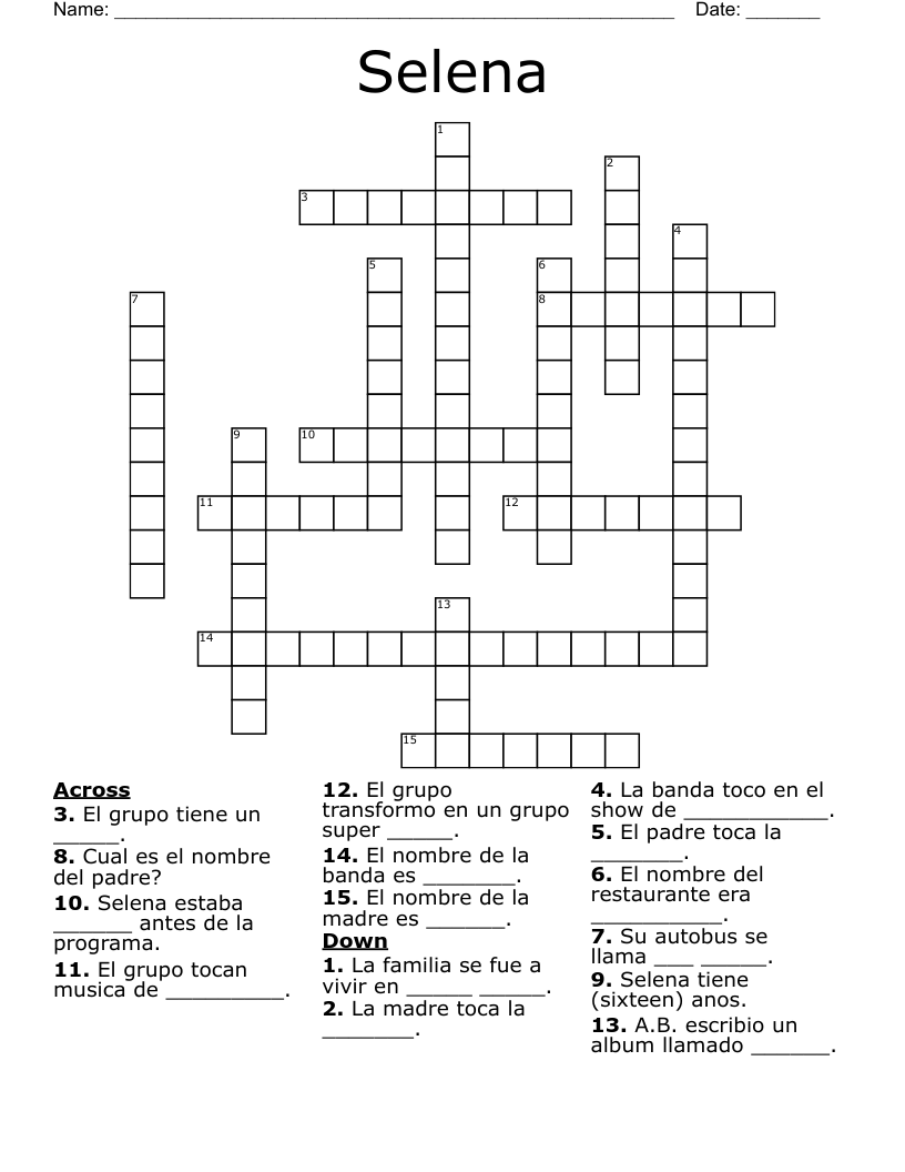 Selena Crossword WordMint