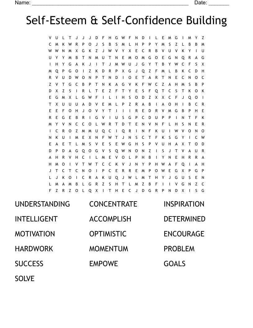SelfEsteem & SelfConfidence Building Word Search WordMint