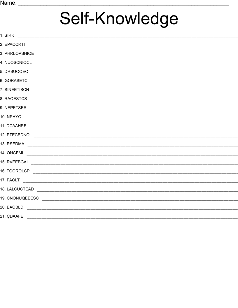 SelfKnowledge Word Scramble WordMint