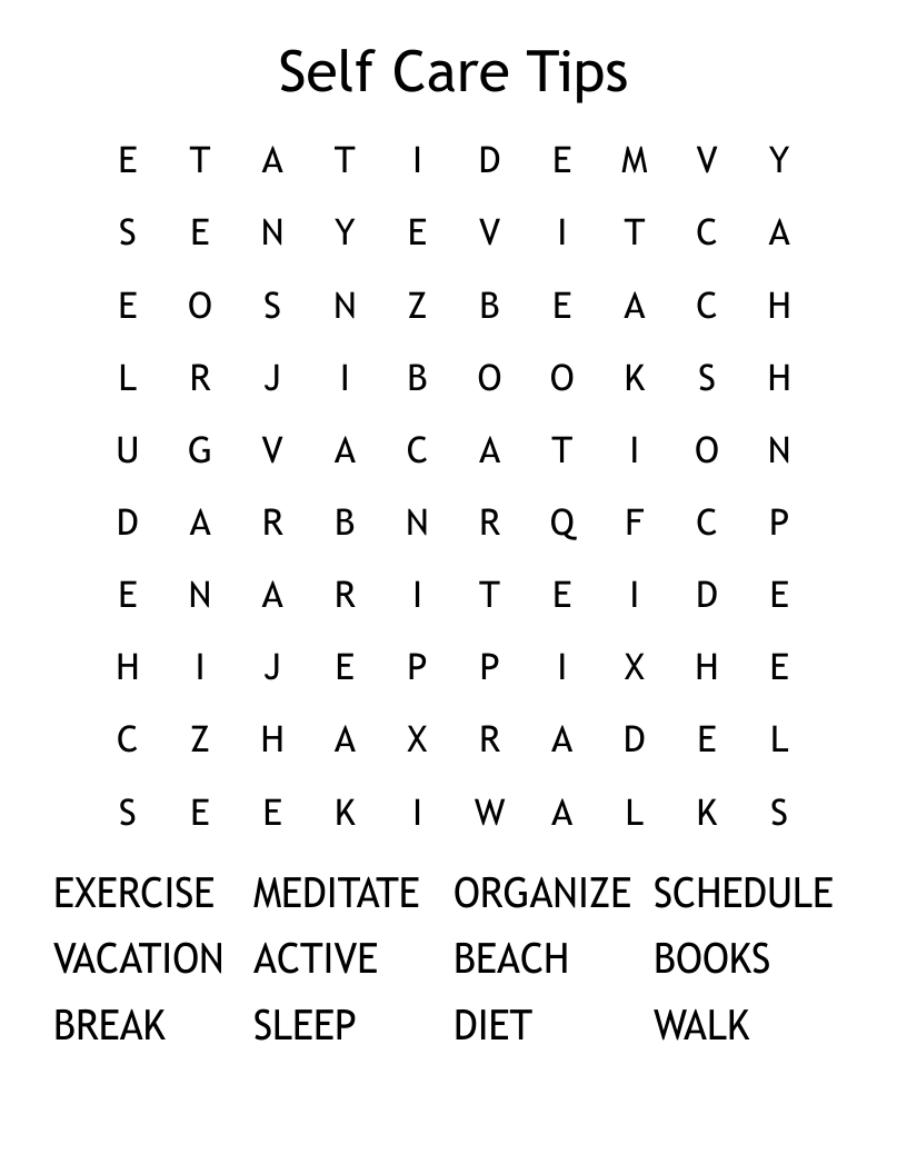 Self Care Word Search