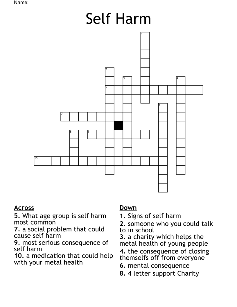 Self Harm Crossword WordMint