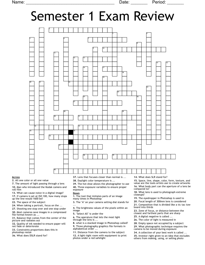 Semester 1 Exam Review Crossword WordMint