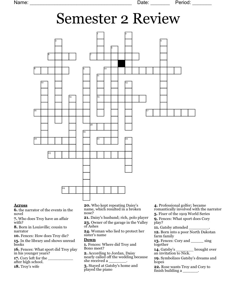 Semester 2 Review Crossword WordMint