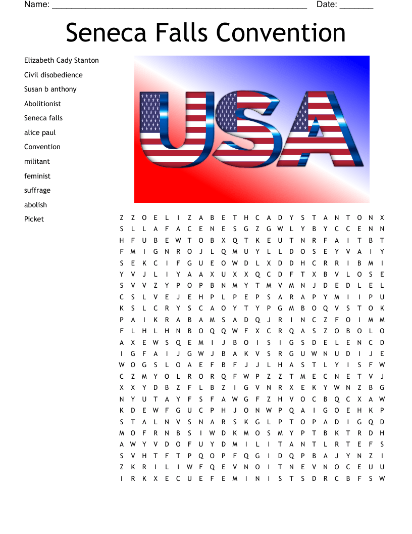 Seneca Falls Convention Word Search WordMint